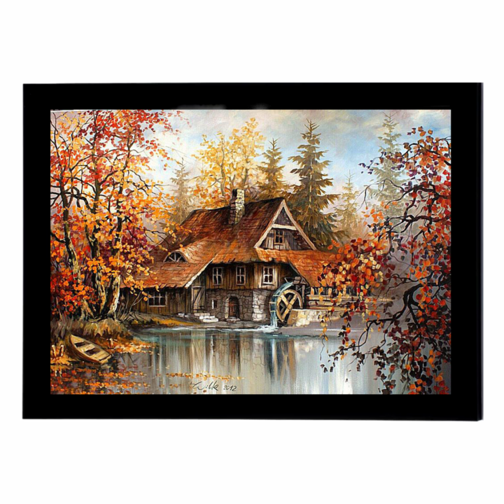 Платно с рамка, Воденица, 30 x 20 см, Grelys Print, дървена рамка, защита на изображението, Многоцветен