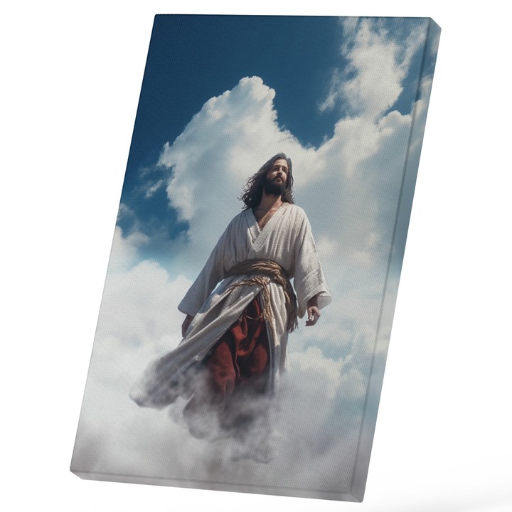 Tablou Canvas Cu Om In Ceruri, Printre Nori, Stil Dumnezeu, IIsus, Iubitorii De Biblie 25x40 cm, Multicolor
