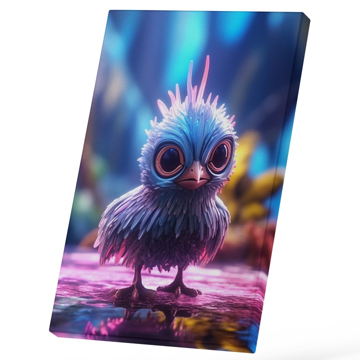 Tablou Canvas Cu Pasare Animal Mic SF, Stil Bufnita, Iubitorii DE Desene Animate, Iubitorii De Natura 25x40 cm, Multicolor