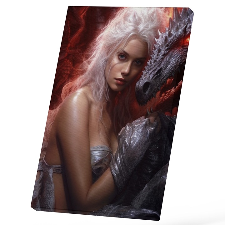 Tablou Canvas Cu Portret Femeie Stil Daenerys Targaryen, Urzeala Tronurilor, Mama Dragonilor, Iubitorii De Fime SF 25x40 cm, Multicolor