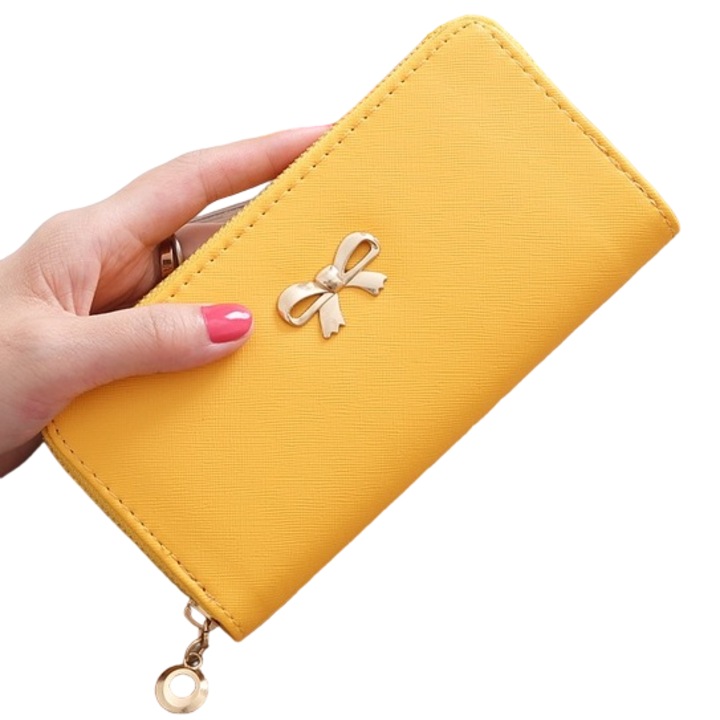 Portofel dama IZMAEL, galben, 10x2x19cm, cu multiple compartimente pentru carduri