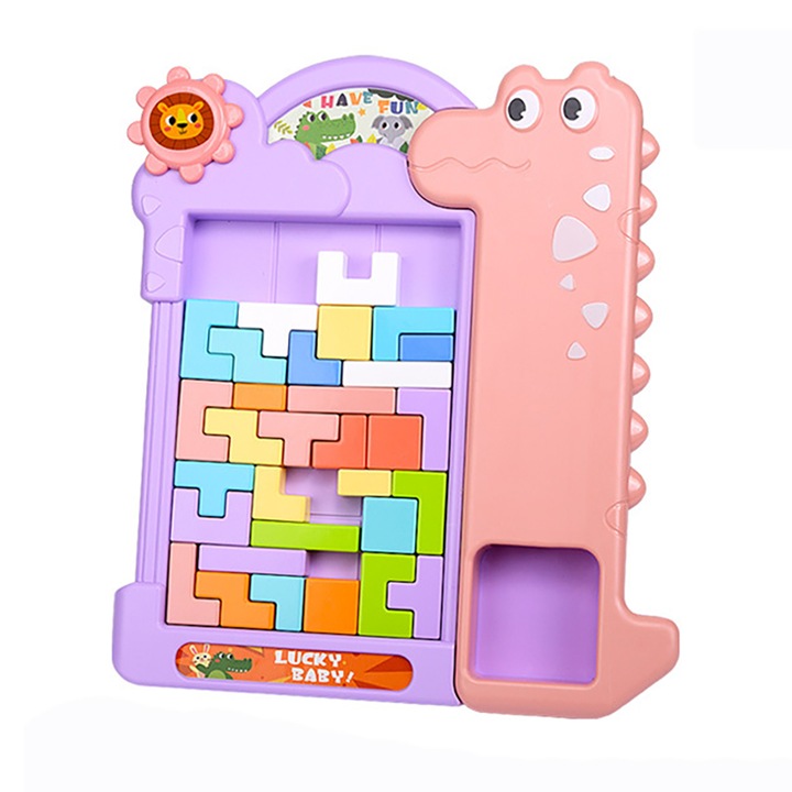Joc de inteligenta Tetris puzzle pentru copii, ABS, Montessori, 40 piese, 3-6 ani, Roz