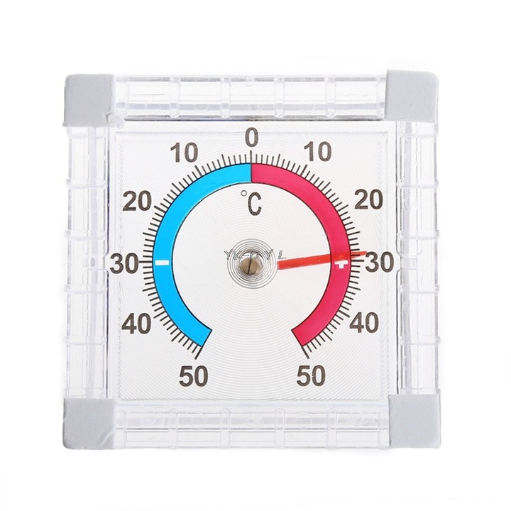 Termometru analogic, Plastic/Metal, Afisaj LCD, De interior, Alb