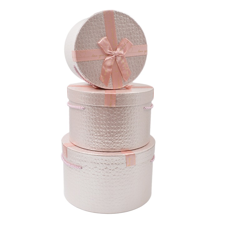 Set 3 cutii cu fundita crocodil lucios roz AFO