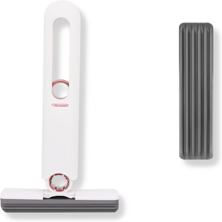 Set mop portabil/cap rezerva, ABS/Bumbac, Alb/Auriu roz