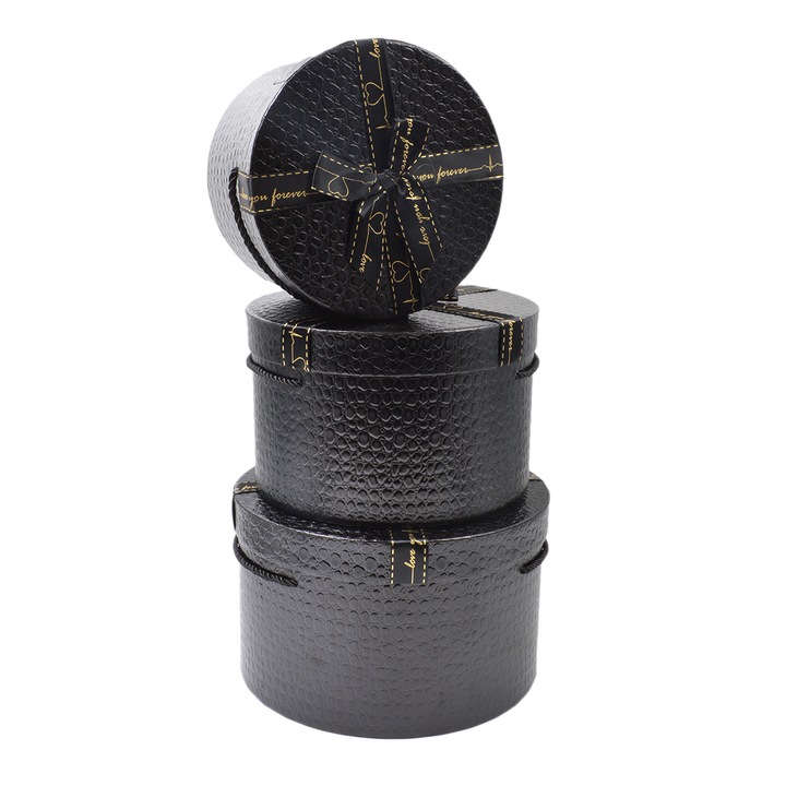 Set 3 cutii cu fundita crocodil lucios negru AFO