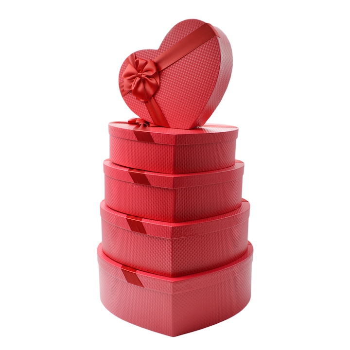 Set 5 cutii mari rosu si fundita textura mozaic marimi mari afo