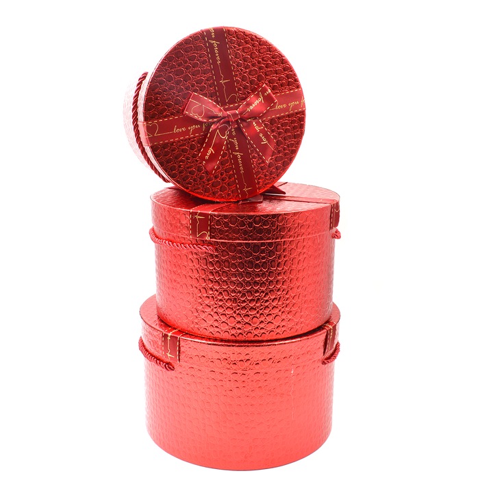 Set 3 cutii cu fundita crocodil lucios rosu AFO