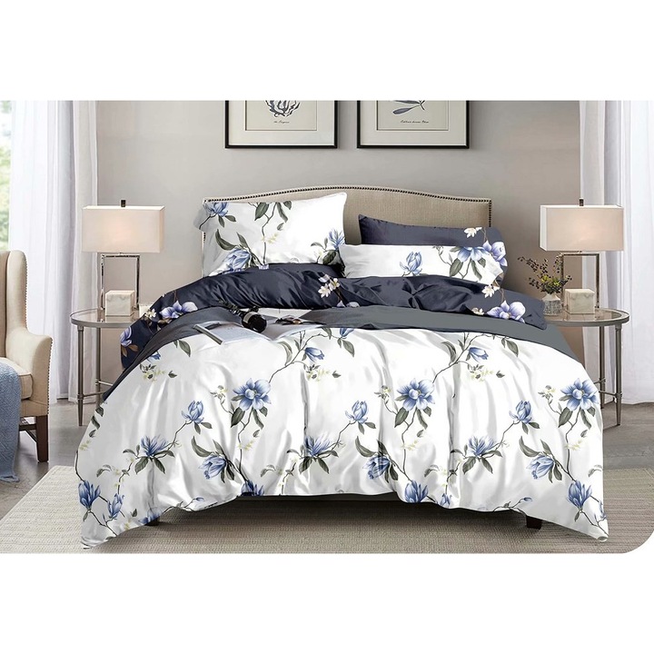 Комплект спално бельо за двойно легло фино с 4 калъфки за възглавници Evia Home Blue Lilly