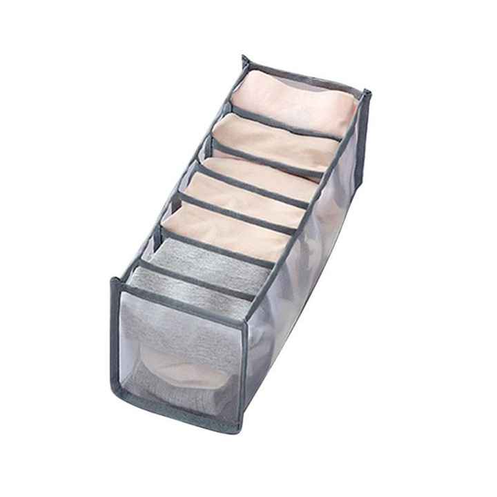 Tárolódoboz 7 rekesszel, hossza 36 cm x szélesség 14 cm x magasság 12 cm, szürke, MaffStuff®