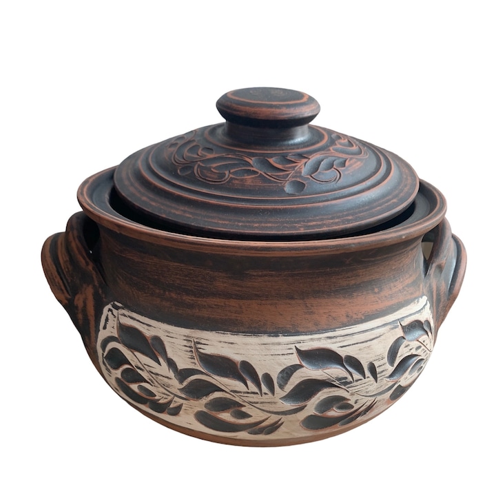 Oala din lut rosu, lucru manual, capacitatea 4.8 L