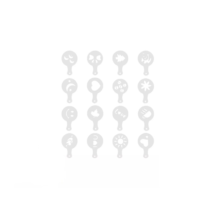 Set sabloane pentru cafea si deserturi, 16 forme, Silicon, Alb