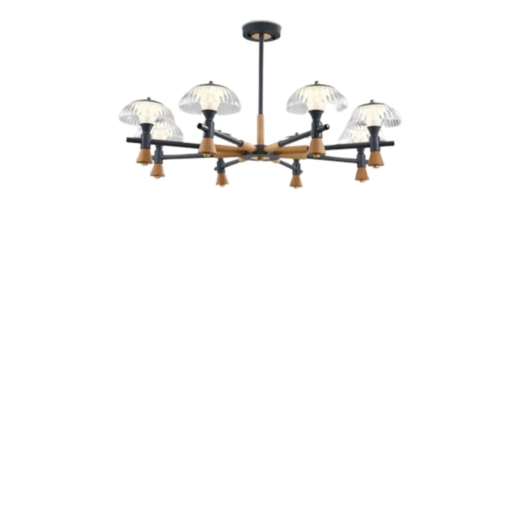 Candelabru echipat cu LED, 64W, lumina calda (3000K), corp aluminiu, insertii lemn natur, 97x97x44cm, Duke