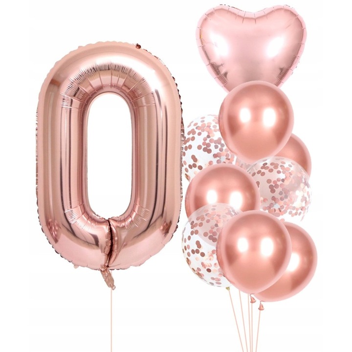 Set de 10 baloane aniversare cu cifra 0, Latex, Roz