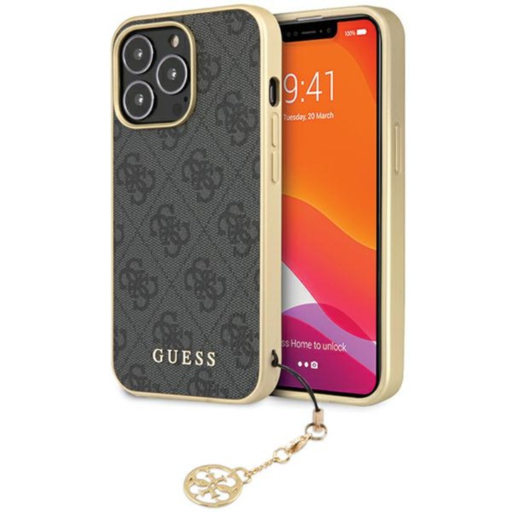 Кейс Guess GUHCP14LGF4GGR за iPhone 14 Pro 6.1", сив, сив, твърд, 4G Charms Collection