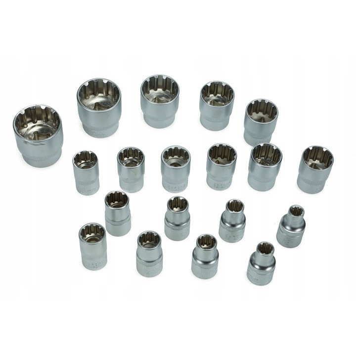 Комплект универсални вложки 8-32мм, 19 части, със звездообразни, квадратни и шестостенни ъгли (30333)