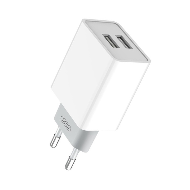 Мрежово зарядно 220V XO 12W, 2xUSB-A, 2.4A, L65, бяло