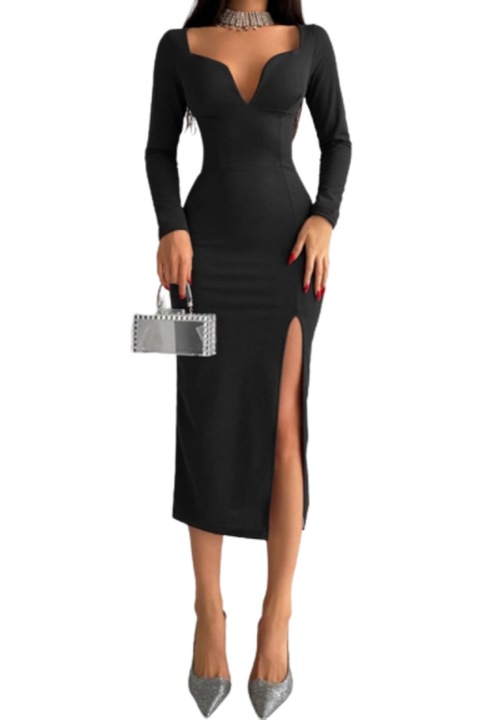 Alkalmi ruha, elegáns, hosszú, fekete, Fekete, M