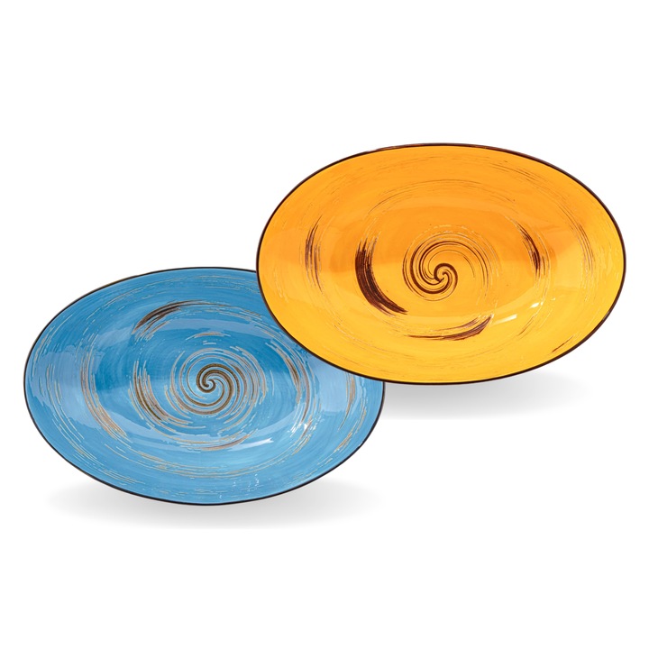 Bol salata/supa, Portelan, Albastru si Galben, Set 2 bucati, 25x16.5x6 cm, salatiera pentru dip, Color Boom, WILMAX