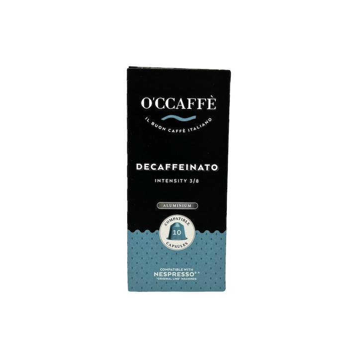 Алуминиеви кафе капсули O'CCAFFE Decaffeinato, безкофеиново кафе, за система Nespresso, 3/ 8 сила, 55 гр., 10 бр