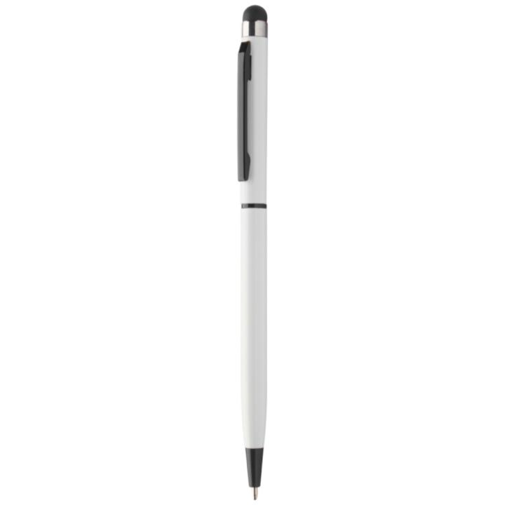 Creionul Stylus Pen Alb cu Negru pentru tablete, telefoane si laptopuri cu touch screen, echipat cu varf de pix