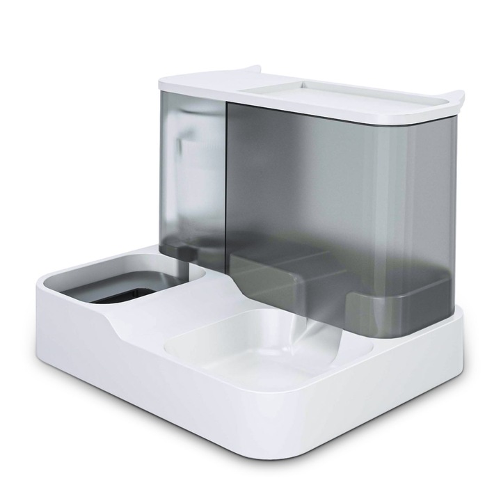 Hranitor automat pentru Caini si Pisici, SDLOGAL, 2 In 1 gravitational apa si dozator de hrana, capacitate apa 1L/ hrana 2,8L, Culoare Gri