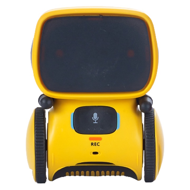 Robot inteligent cu senzor, sundiguer, Interactiv, Control vocal, Multifunctional, Buton tactil, Material Plastic/Componente electronice, Galben