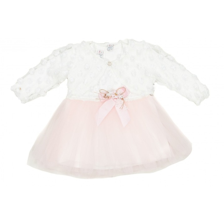 Rochita eleganta 481, cu bolero tip plasa, Roz Pal, Roz pal