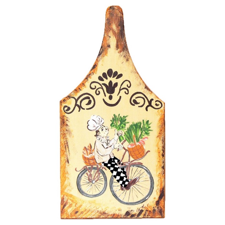 Tocator din lemn, pictat manual si lacuit, decorativ, 17 x 35 cm