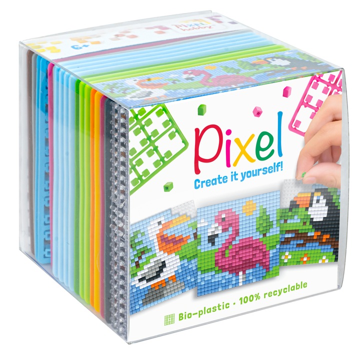 Set hobby creativ cu pixeli Pixelhobby, Cub Pixel Classic, Pasari de apa, 3 modele, 2520 piese