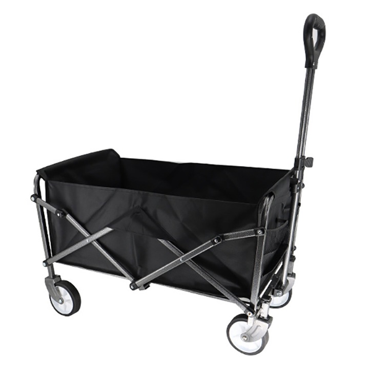 Сгъваема външна ръчна количка, Vaxiuja, Максимална товароносимост 50 кг, Регулируема дръжка, Материал Метал/Оксфорд плат, Черен