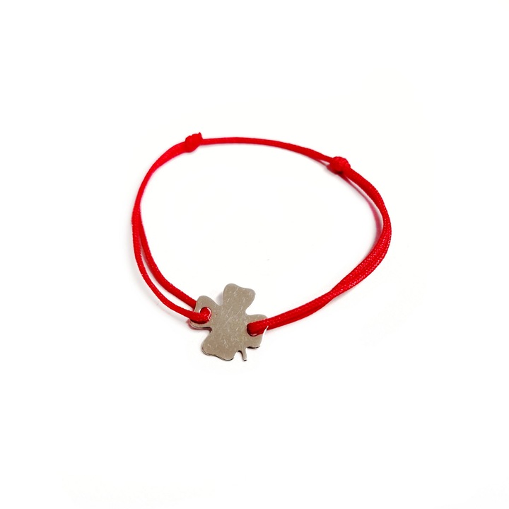 Bratara Bebe reglabila din Argint 925 cu charm Trifoi si snur rosu de matase