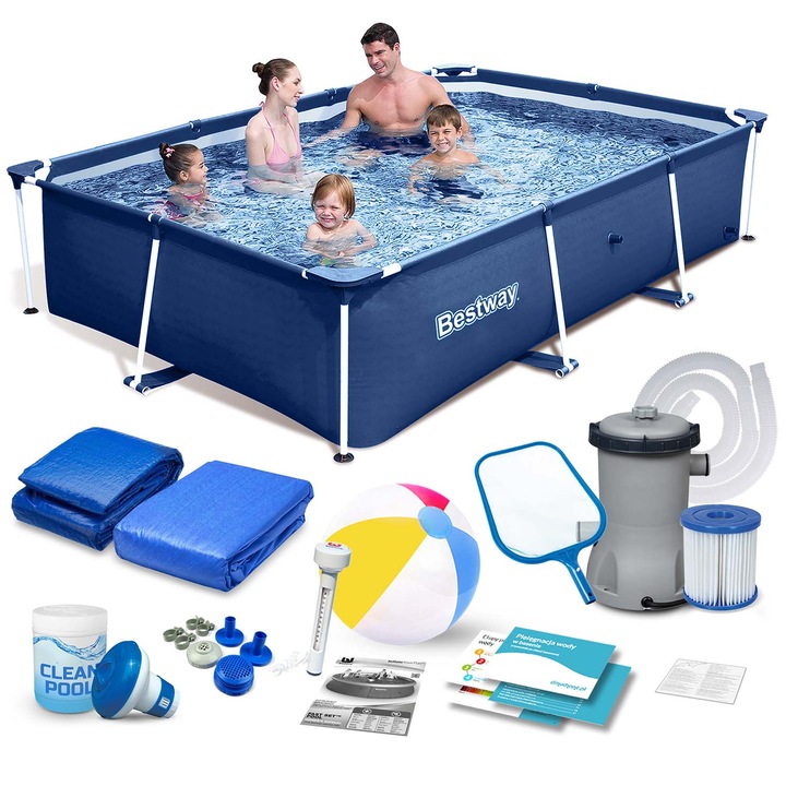 Комплект градински басейн, Bestway, PVC, 259x170x61 см, 15в1, многоцветен