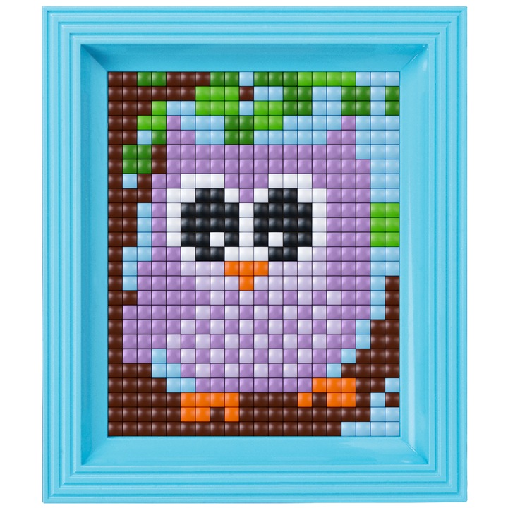 Set hobby creativ cu pixeli Pixelhobby, Pixel XL Mozaic cu rama, Bufnita mov, 500 piese