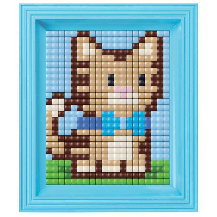 Set hobby creativ cu pixeli Pixelhobby, Pixel XL Mozaic cu rama, Pisica, 500 piese