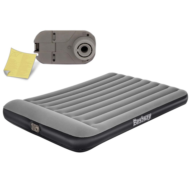 Матрак с вградена помпа, Bestway, надуваем, 203 x 152 x 30 см, черен/сив