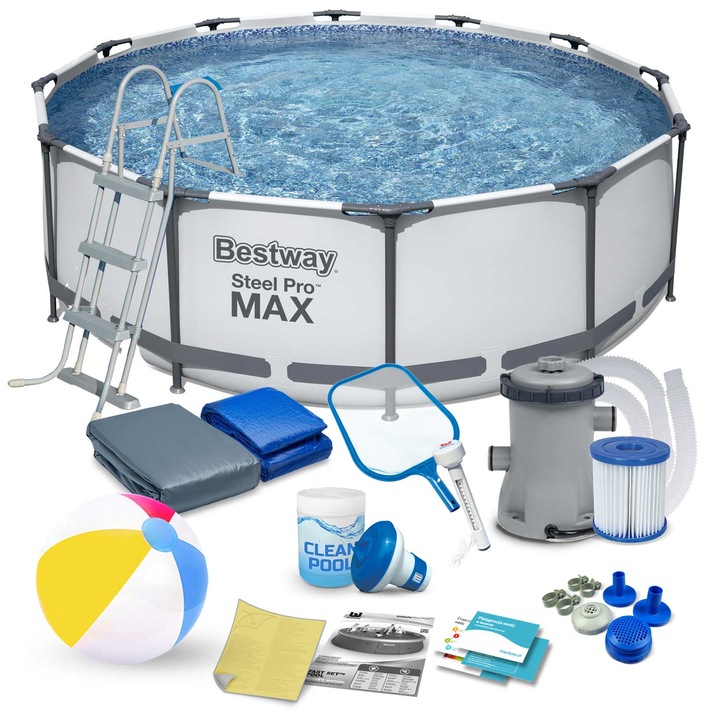 Комплект градински басейн, Bestway, 366 х 100 см, 17в1, многоцветен