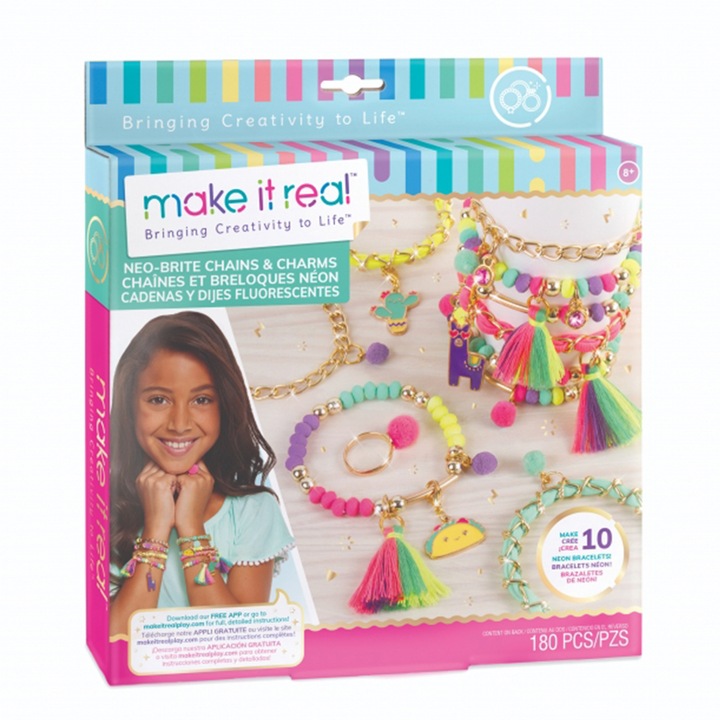Set creativ pentru copii - Neo brite chains & charms. 180 piese, multicolore