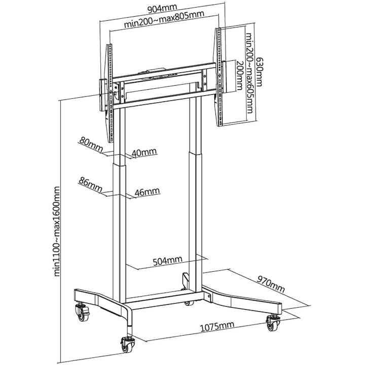 Моторизирана стойка за телевизор, регулируема височина, 55 - 100 инча, включено дистанционно управление, Techly, ICA-TR68M