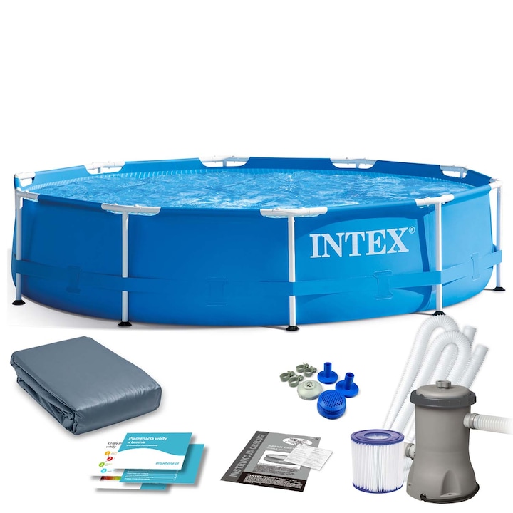 Комплект градински басейн, INTEX, PVC, 305 х 76 см, 4в1, многоцветен