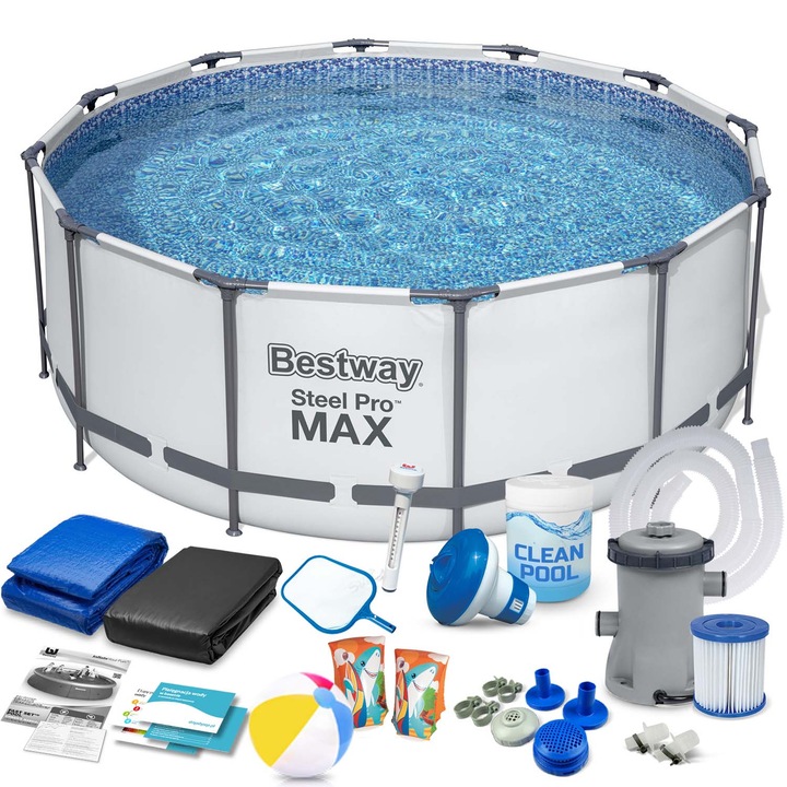 Комплект градински басейн, Bestway, PVC, 427 х 84 см, 17в1, многоцветен