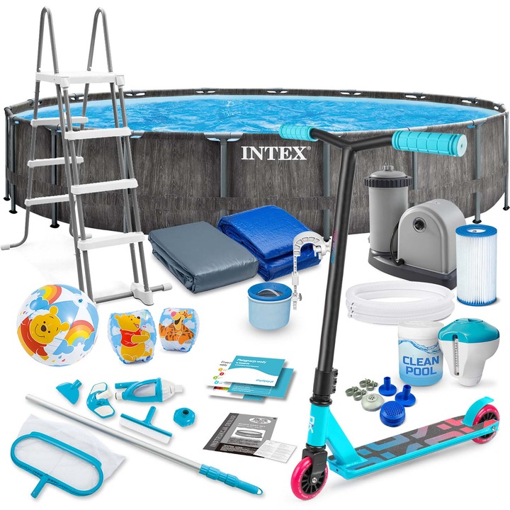 Комплект градински басейн, INTEX, PVC, 549 x 122 см, 21в1, Многоцветен