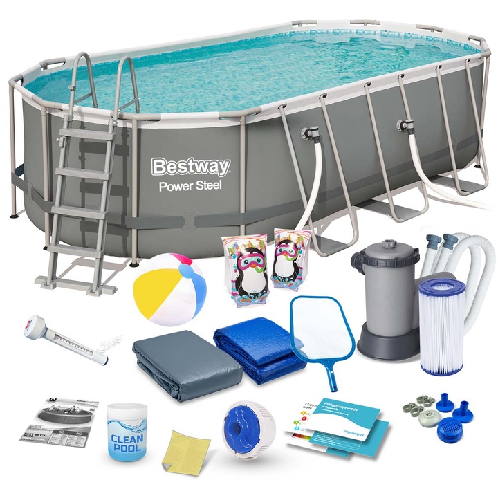 Kerti medencekészlet, Bestway, PVC, 549 x 274 x 122 cm, 17 az 1-ben, Többszínű