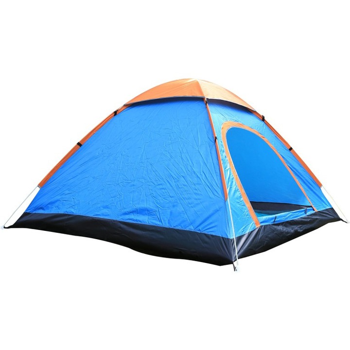 Cort camping "Pop-Up" pentru 3-4 persoane, 200x200x130 cm, albastru/portocaliu