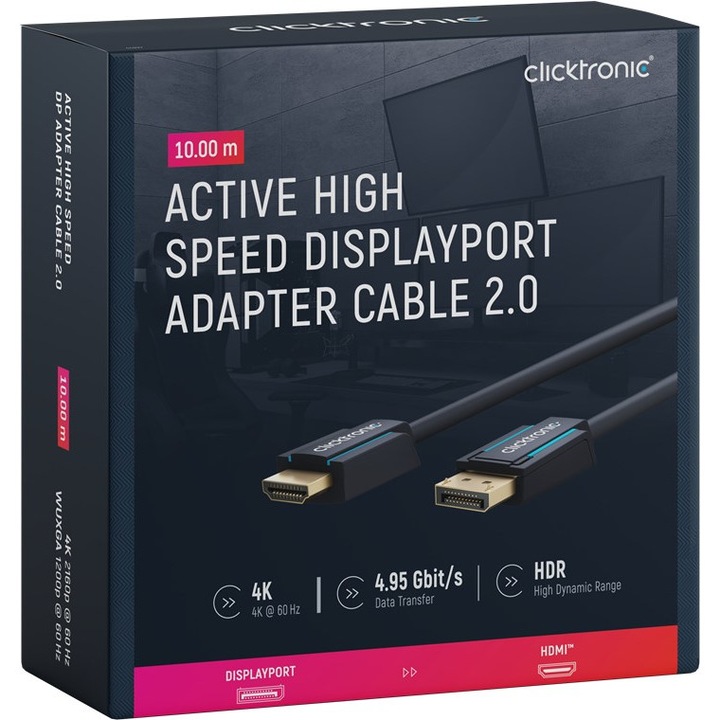 Clicktronic 44927 Displayport 1.2 - HDMI 1.4 Kábel 10m - Fekete (44927)