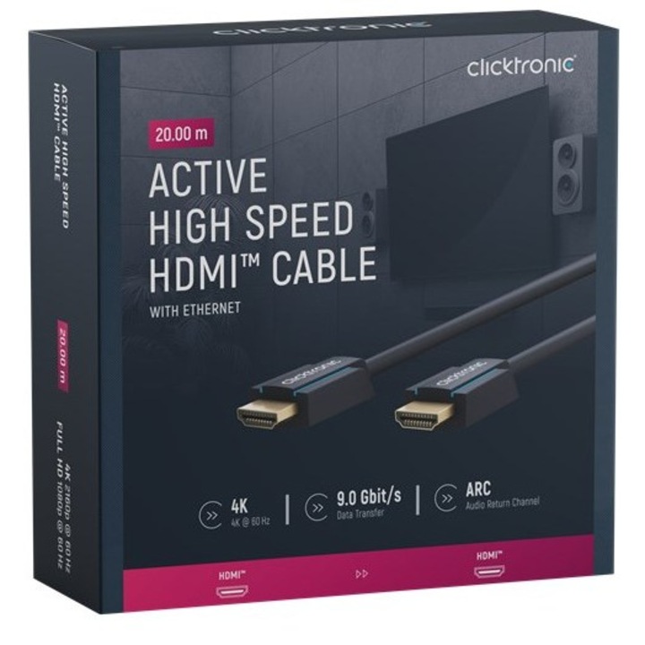 HDMI кабел, CLICKTRONIC, 20м, черен