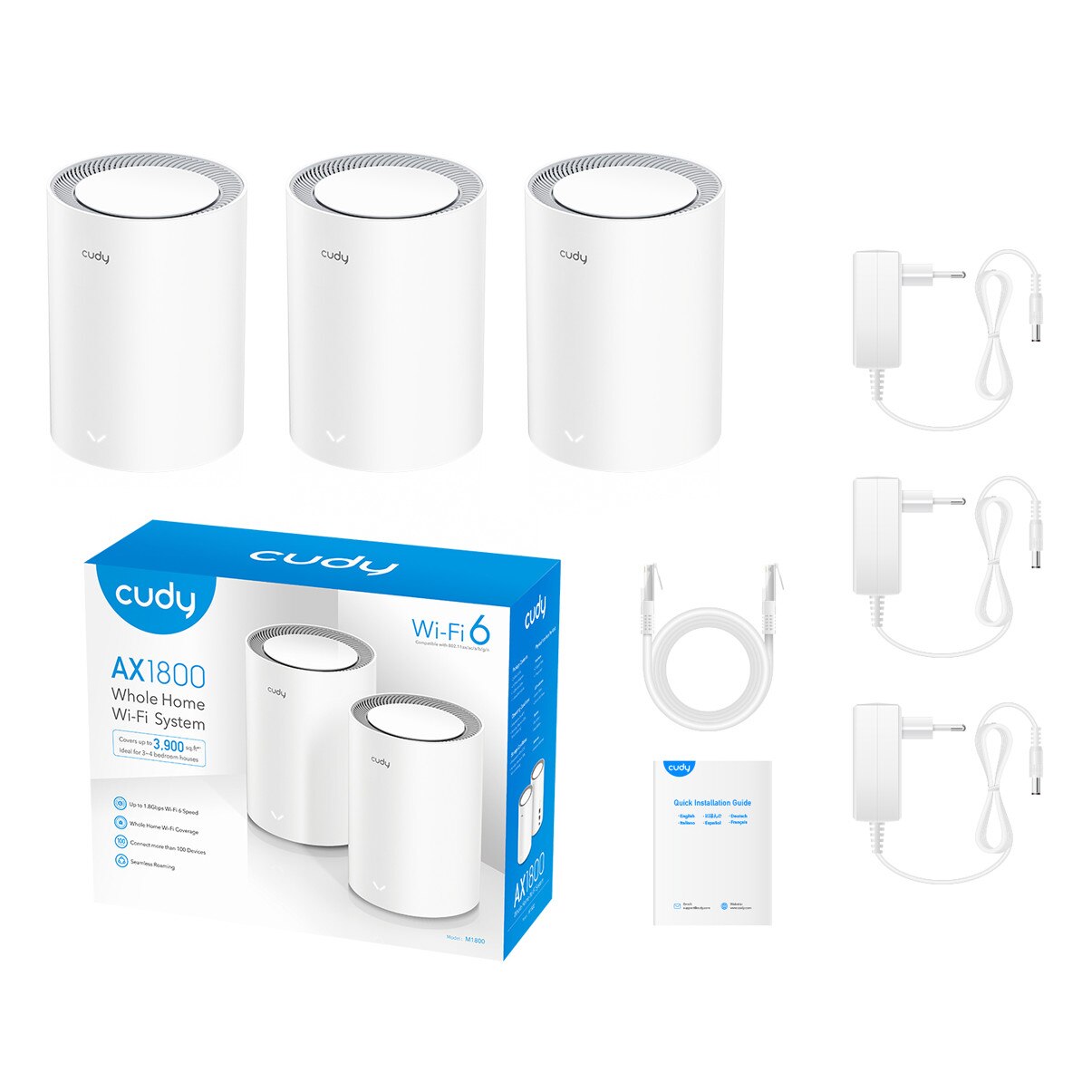Комплект от 3 рутера, Cudy, Mesh, M1800 LAN/WAN, Wi-Fi 6 AX1800 - eMAG.bg