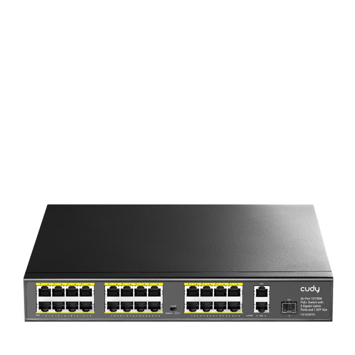 PoE kapcsoló, Cudy, 300 W, 10/100 Mbps, 2 port, fekete