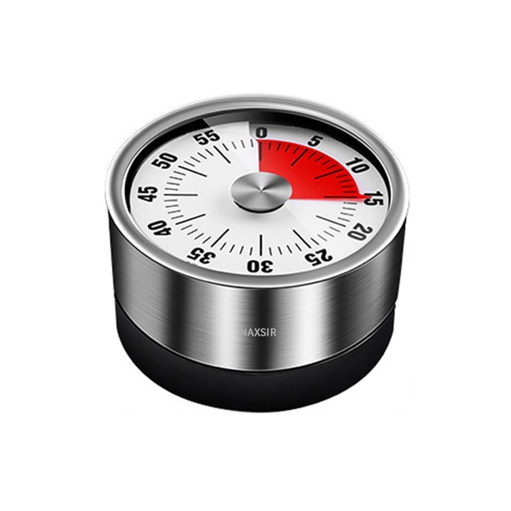 Timer analog pentru bucatarie, NAXSIR, Cu functie de adsorbtie magnetica, inox, 60mm, 110g, alb