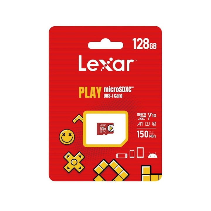 Карта с памет, Lexar, Play MICRO, SDXC, 128GB, 150MB/s, Бяла\Жълта